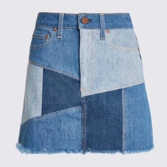 ALICE + OLIVIA • AO LA Blue Denim Patchwork A-Line Mini Skirt, XS - Picture 3 of 16